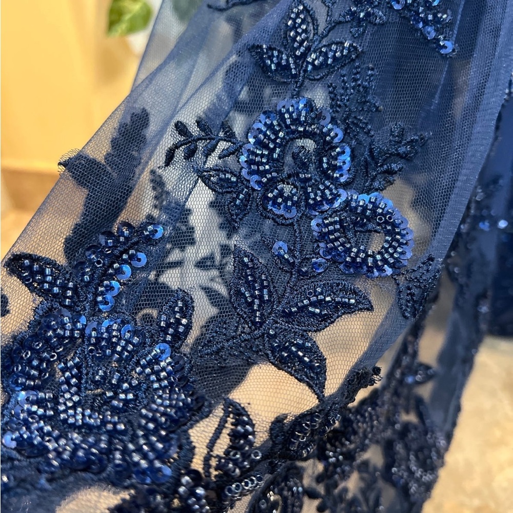 Montage by Mon Cheri M534 - Beaded Tulle Mother of the bride Navy Gown size 10 - Picture 7 of 14